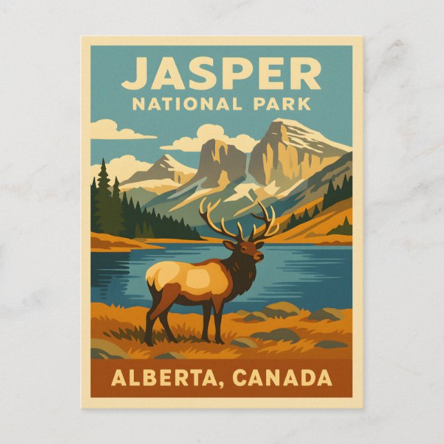 Vintage Travel Jasper National Park Retro Graphic Postcard (Front)