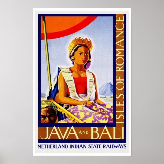 Bali Indonesia Vintage Travel advertising poster reproduction.