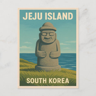 Vintage Travel Jeju Island Statue Korea Retro Postcard