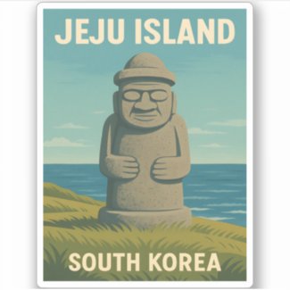 Vintage Travel Jeju Island Statue Korea Retro