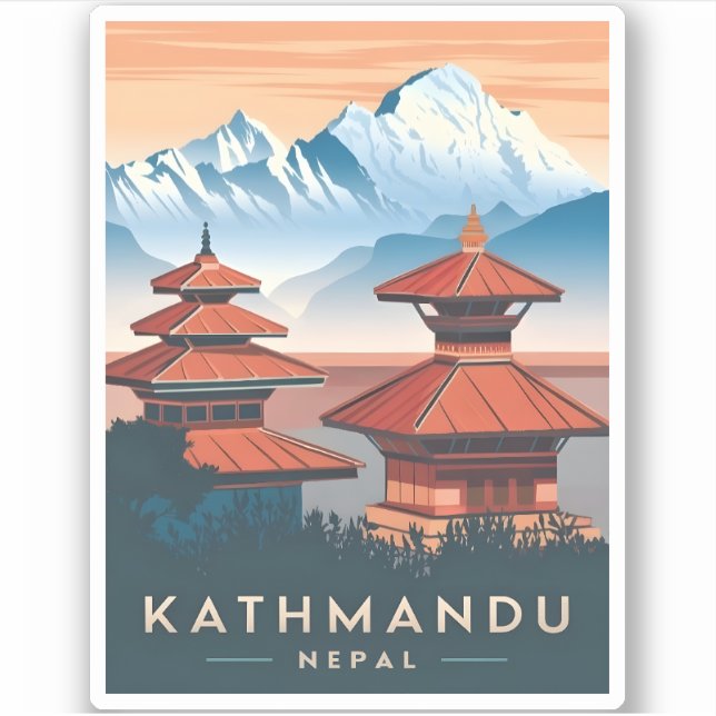 Vintage Travel Kathmandu Nepal Temple Retro Scenic Sticker (Front)