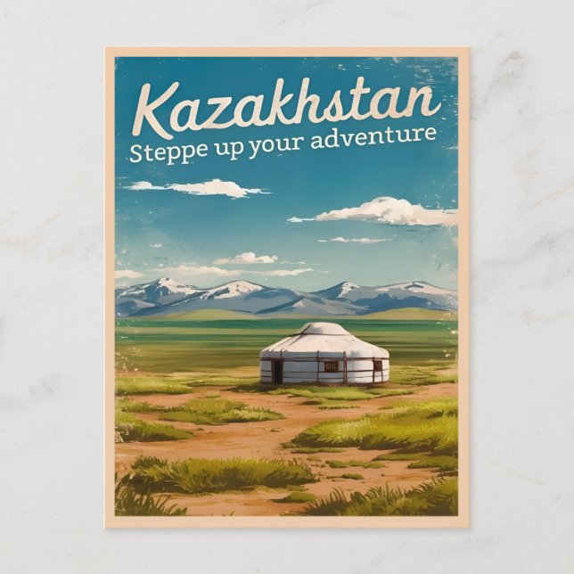 Vintage Travel Kazakhstan Steppe Retro Scenic Postcard (Front)
