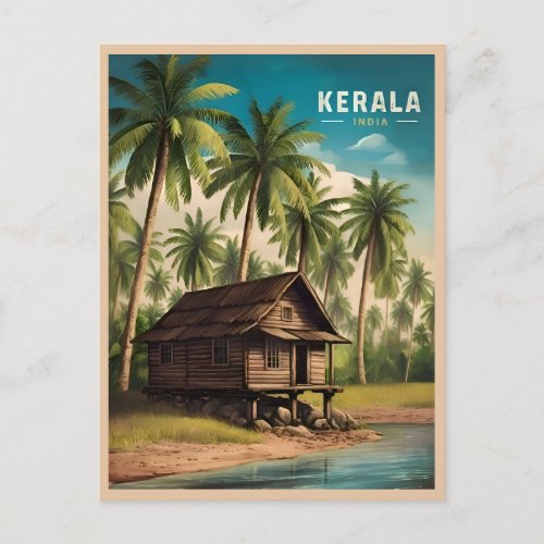 Vintage Travel Kerala India Retro Scenic Postcard