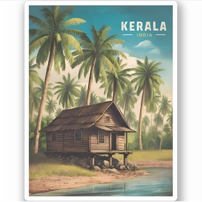 Vintage Travel Kerala India Retro Scenic Sticker (Front)