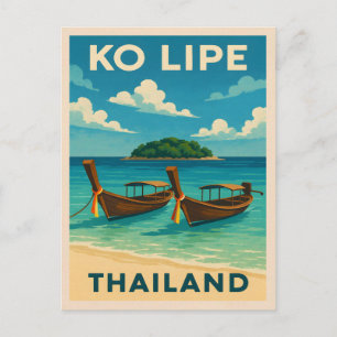 Vintage Travel Ko Lipe Island Thailand Seaside Postcard