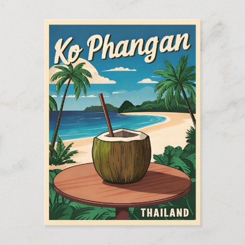 Vintage Travel Koh Phangan Thailand Retro Graphic Postcard