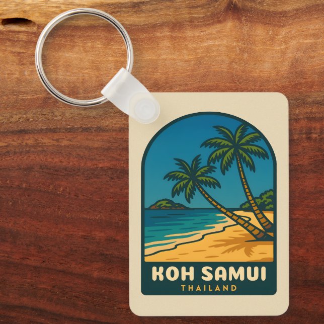 Vintage Travel Koh Samui Thailand Retro Beach Keychain (Front)