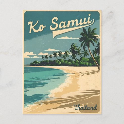 Vintage Travel Koh Samui Thailand Retro Graphic Postcard