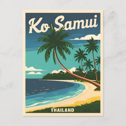 Vintage Travel Koh Samui Thailand Retro Graphic Postcard