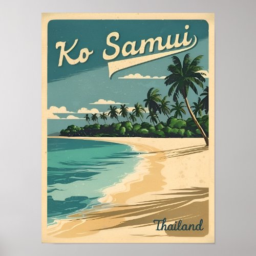 Vintage Travel Koh Samui Thailand Retro Graphic Poster