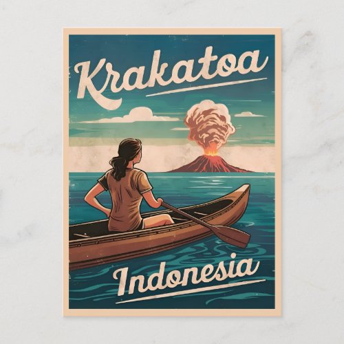 Vintage Travel Krakatoa Indonesia Retro Scenic Postcard