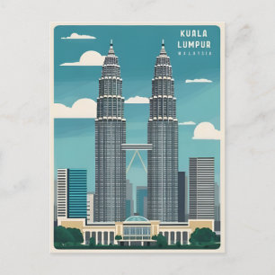 Vintage Travel Kuala Lumpur Malaysia Retro Graphic Postcard