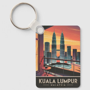 Vintage Travel Kuala Lumpur Malaysia Sunset Retro Keychain