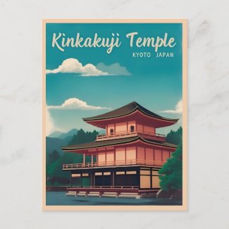 Vintage Travel Kyoto Golden Temple Retro Scenic