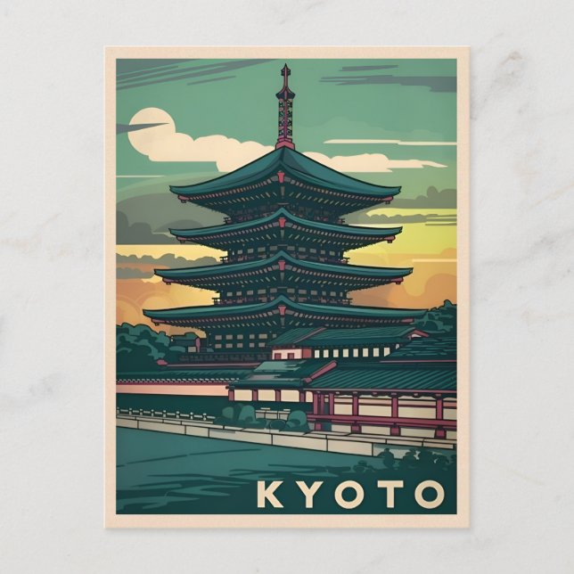 Vintage Travel Kyoto Japan Retro Graphic Postcard (Front)