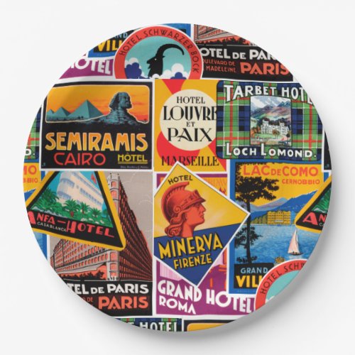 Vintage Travel Labels Paper Plates