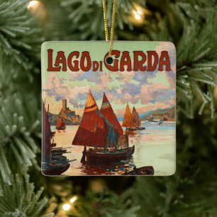 Vintage Travel, Lago di Garda, Lake Garda, Italy Ceramic Ornament