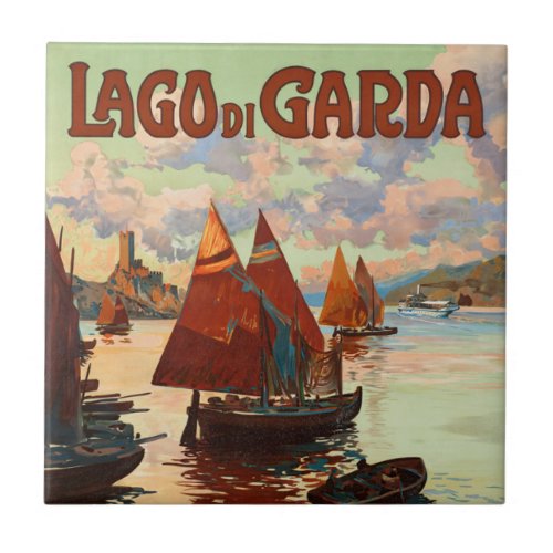Vintage Travel Lago di Garda Lake Garda Italy Ceramic Tile