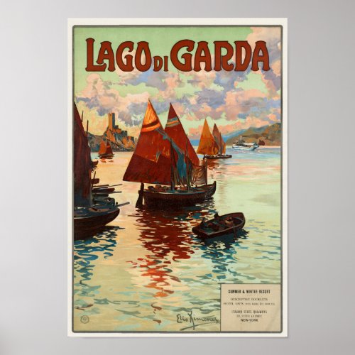 Vintage Travel Lago di Garda Lake Garda Italy Poster