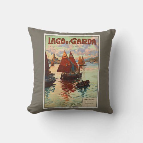 Vintage Travel Lago di Garda Lake Garda Italy Throw Pillow