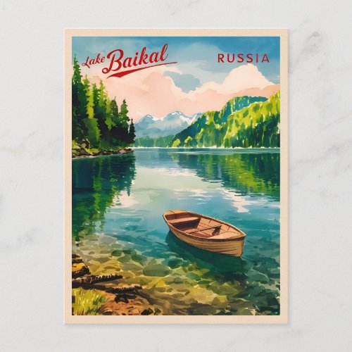 Vintage Travel Lake Baikal Russia Retro Scenic Postcard