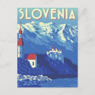 Vintage Travel Lake Bled Slovenia retro art Postcard