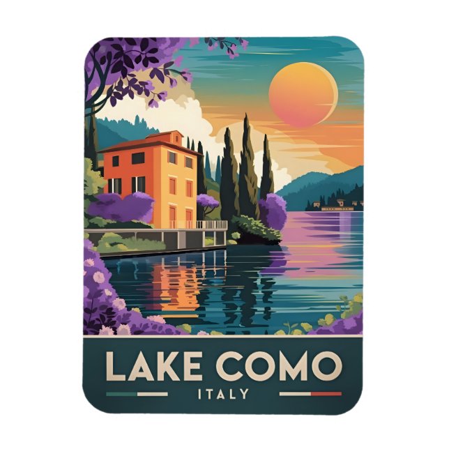 Vintage Travel Lake Como Italy Sunset Scenic Magnet (Vertical)