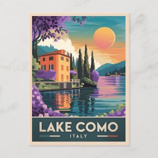 Vintage Travel Lake Como Italy Sunset Scenic