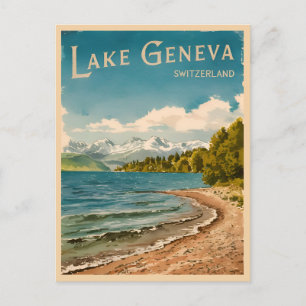 Vintage Travel Lake Geneva Switzerland Retro Postcard