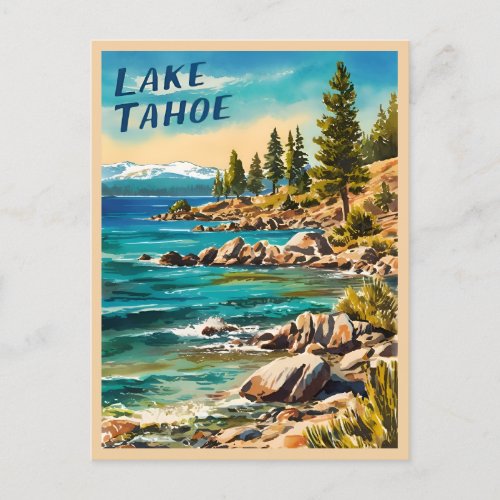 Vintage Travel Lake Tahoe California Retro Style Postcard