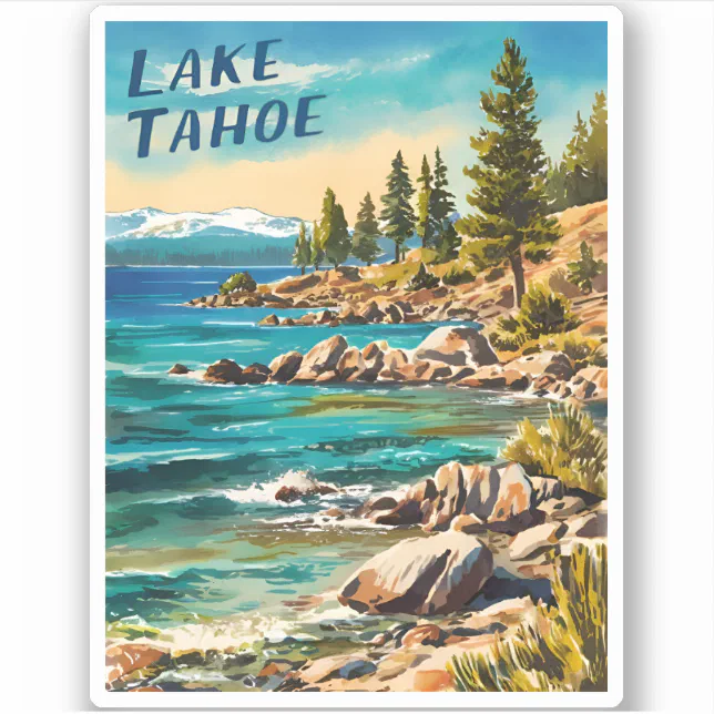 Inle Lake Sticker Vintage Travel Lake Tahoe California Retro Style Sticker | Zazzle