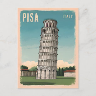 Vintage Travel Leaning Tower of Pisa Retro Graphic Postcard