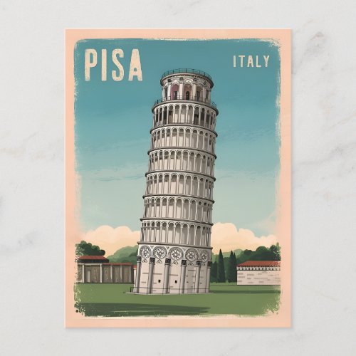 Vintage Travel Leaning Tower of Pisa Retro Graphic Postcard