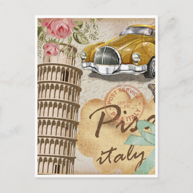Vintage Travel Leaning Tower of Pisa Retro Postcard (Front)