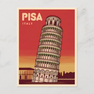 Vintage Travel Leaning Tower of Pisa Retro Scenic