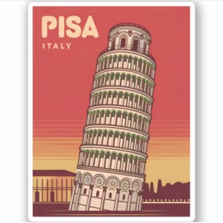 Vintage Travel Leaning Tower of Pisa Retro Scenic