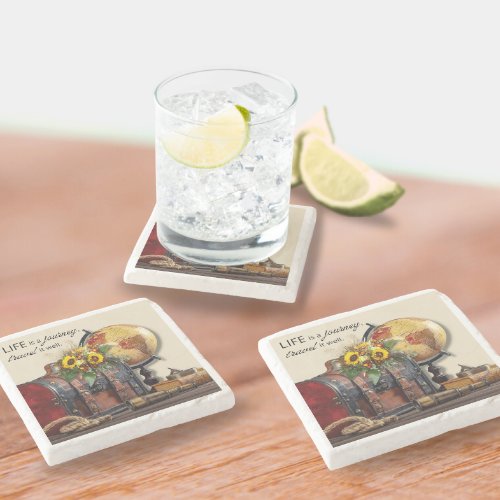 Vintage Travel  Life is a journey Marble Coaster