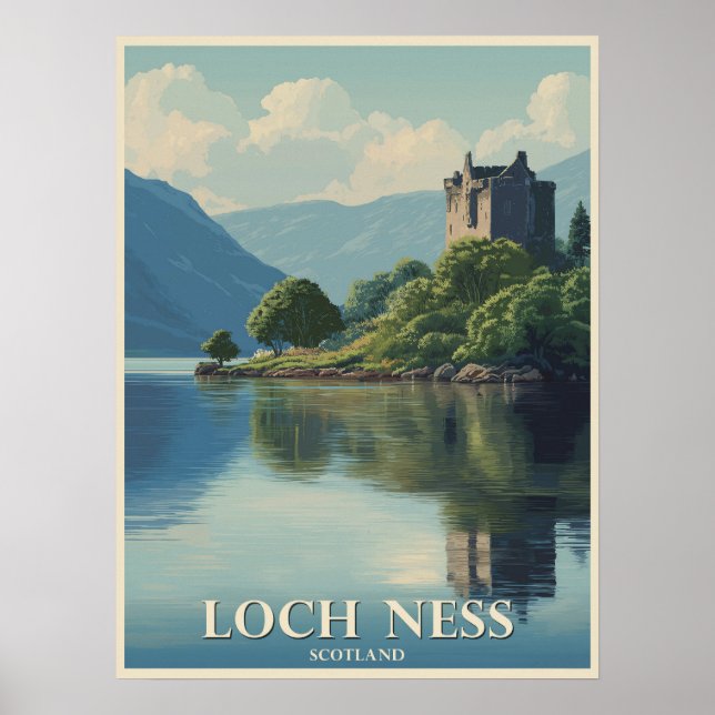 Vintage Travel Loch Ness Scotland Poster (Front)