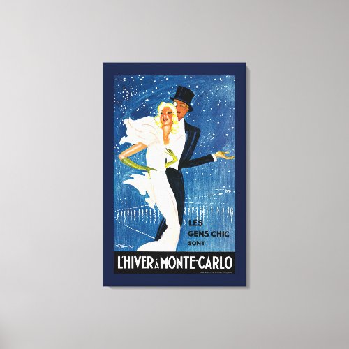 Vintage Travel Love Romance Winter in Monte Carlo Canvas Print