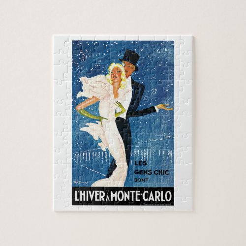 Vintage Travel Love Romance Winter in Monte Carlo Jigsaw Puzzle