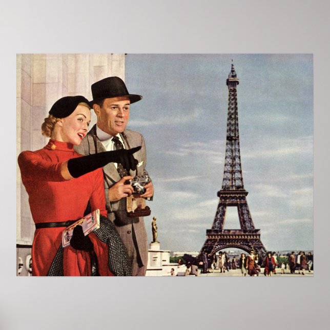 Vintage Travel - Lovers in Paris Poster (Front)