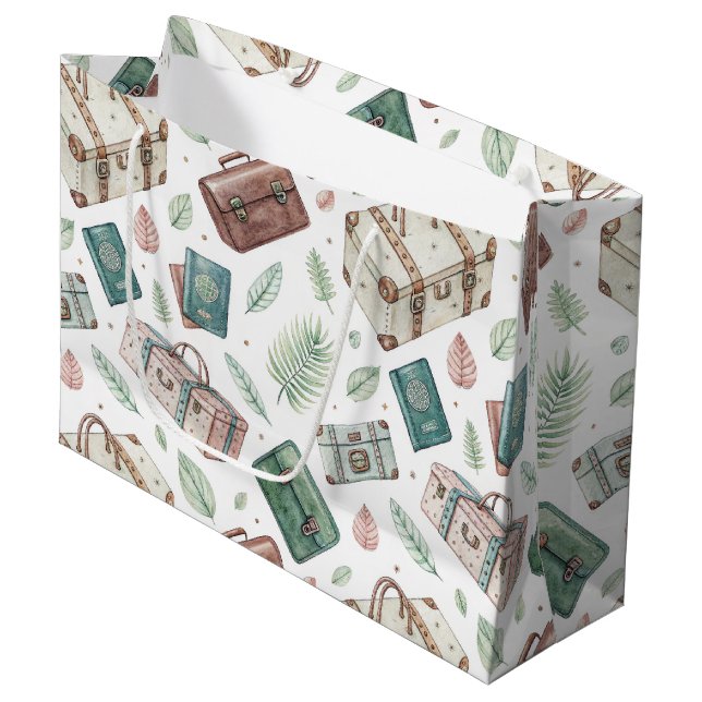 Vintage Travel Luggage Pattern (1) Large Gift Bag (Front Angled)