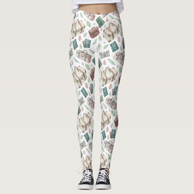 Vintage Travel Luggage Pattern (1) Leggings (Front)