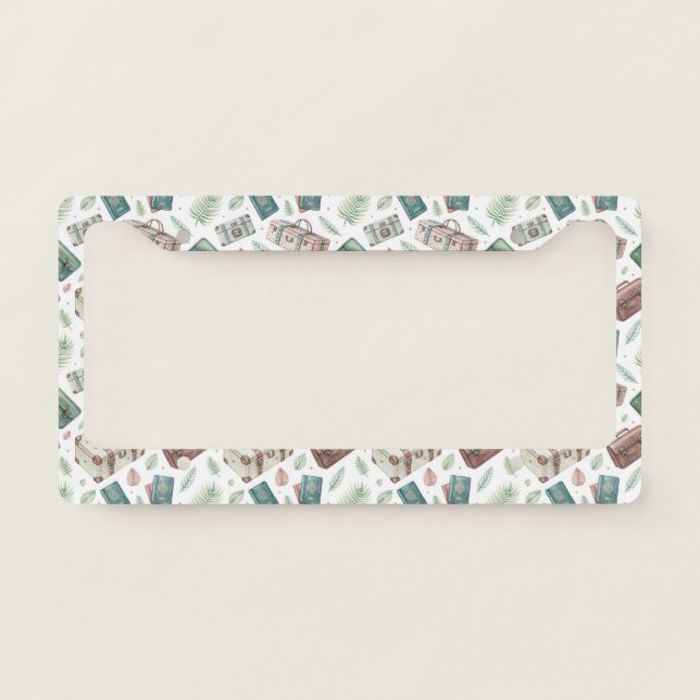 Vintage Travel Luggage Pattern (1) License Plate Frame (Front)