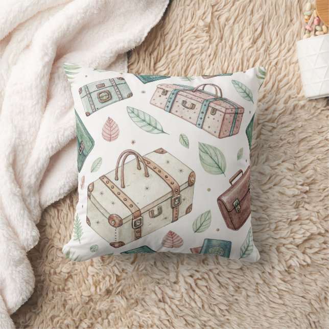 Vintage Travel Luggage Pattern (1) Throw Pillow (Blanket)