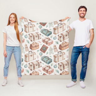 Vintage Travel Luggage Pattern (2) Fleece Blanket