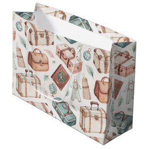 Vintage Travel Luggage Pattern (2) Large Gift Bag