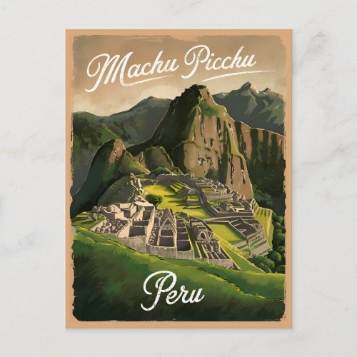 Vintage Travel Machu Picchu Peru Retro Graphic Postcard