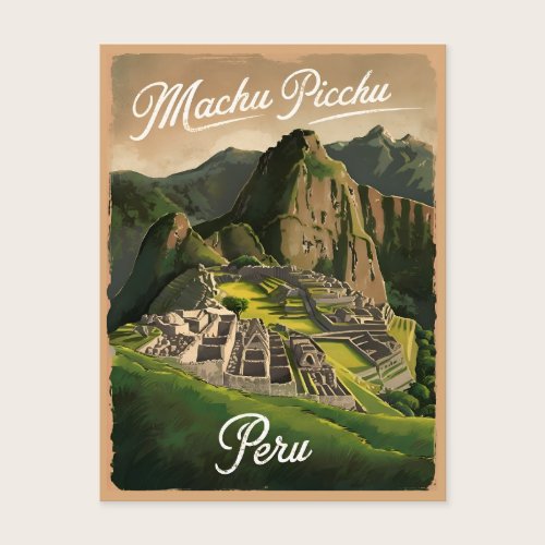 Vintage Travel Machu Picchu Peru Retro Graphic Postcard