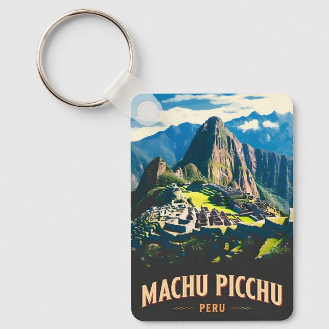 Vintage Travel Machu Picchu Peru Retro Landscape Keychain (Front)
